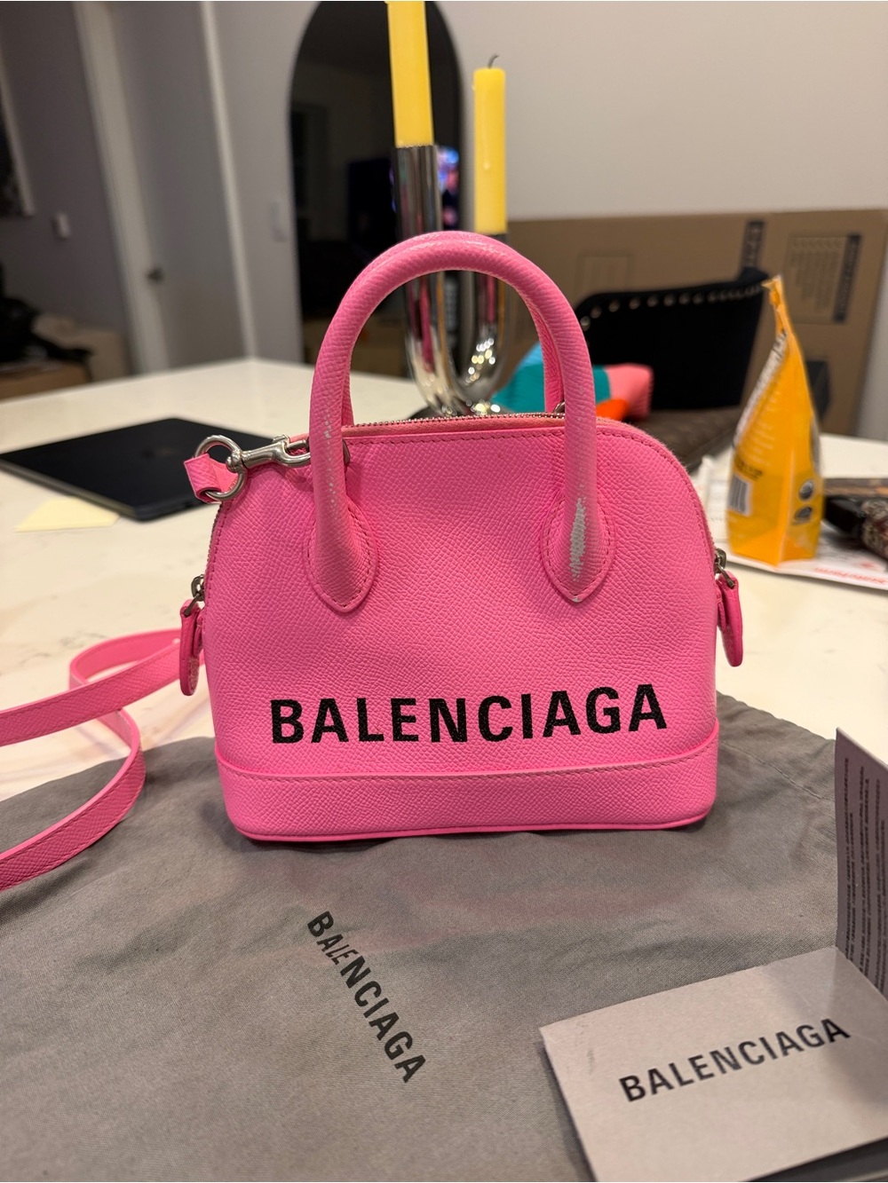 Balenciaga Neon Pink Ville Top Handle Bag